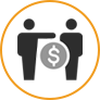 One person handing money symbol to another person