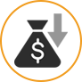 Bag of money with a down-pointing arrow